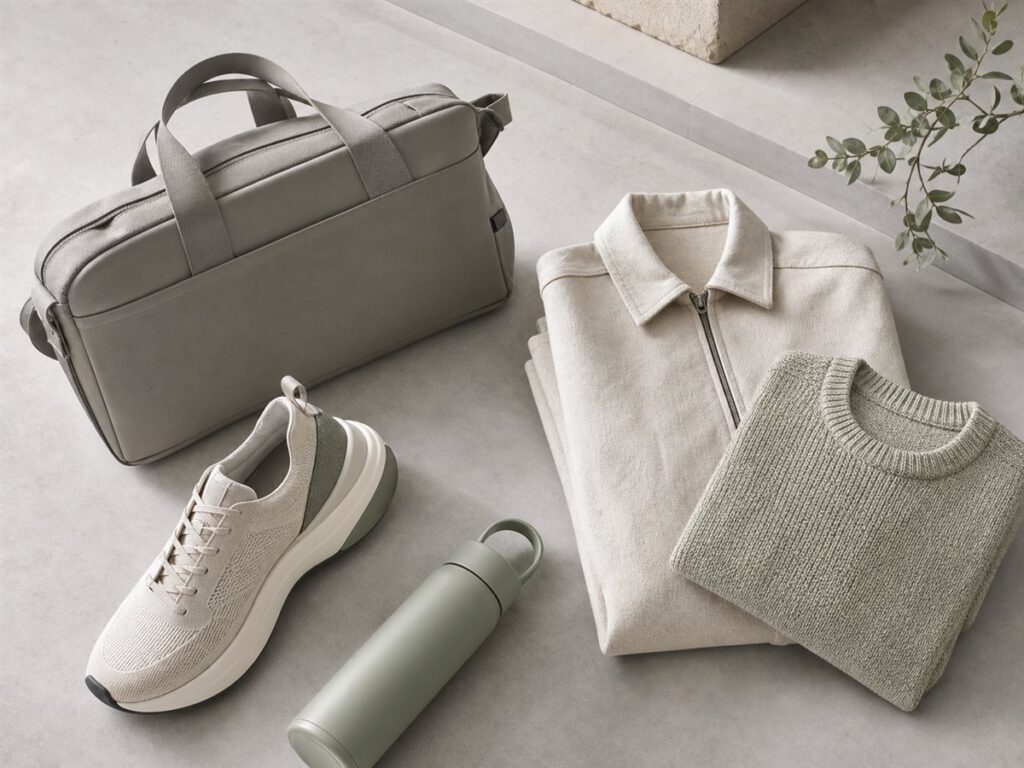Functional lifestyle products including footwear, bag, clothing, and reusable bottle